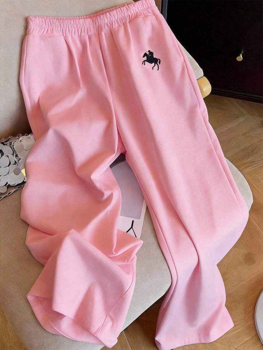 SHEIN EZwear 女士休闲度假阔腿裤,适合夏季和度假穿着 - 粉色 - 查看 1