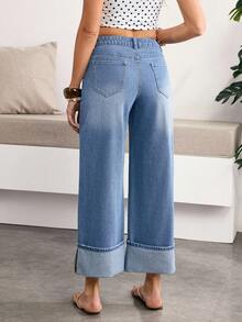 Breezaya 女士宽松版型带口袋阔腿休闲牛仔裤 - 藍色 - 查看 2