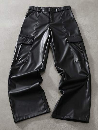 STYNVO 男士时尚百搭纯色PU皮工装裤