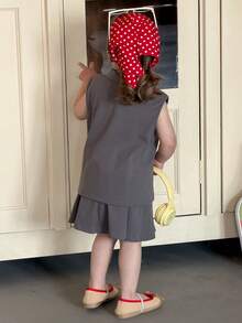 DAZY Toddler Girls' Casual Collared Sleeveless T-Shirt And Skirt 2-Piece Set, Korean Style - Grey - View 2