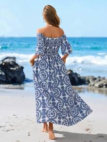 Sylviya 女士休闲露肩度假连衣裙 夏季连衣裙 沙滩装 女士沙滩连衣裙 度假装 女士夏季度假装 度假连衣裙 碎花连衣裙 女士沙滩度假装 女士旅行装 女士度假装 - 彩色 - 查看 2