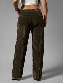 Denimoi Quần jeans ống đứng chất liệu denim nhung, khóa kéo phía sau, phong cách đường phố thời thượng, cá tính và gợi cảm. - xanh quân đội - Xem 5