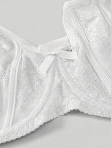 ROMWE Plus Size Gothic Lace Floral Bralette & Wireless Bra - White - View 3