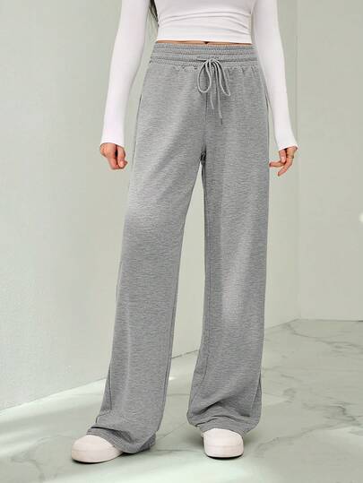 SHEIN Tall Spring Grey Solid Drawstring Waist Sweatpants Graduation,Back To School Outfits,Graduation,Teacher Outfits For Women,Back To School