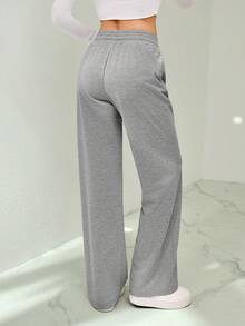 SHEIN Tall Spring Grey Solid Drawstring Waist Sweatpants Graduation,Back To School Outfits,Graduation,Teacher Outfits For Women,Back To School - Grey - View 2