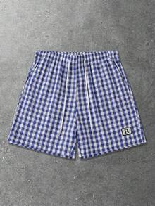 ROMWE MEN Men's Casual Letter Printed Drawstring Waist Loose Patch Shorts - Blue - View 1