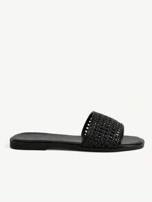CUCCOO CHICEST Women's Woven Slip-On Sandals, Casual Beach Wear, Open Toe - Black - View 3