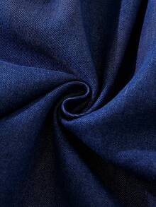 SHEIN Elladie kids 花园女孩夏季新款时尚Polo领露背吊带束腰甜美百搭度假水洗牛仔连衣裙，少女正式连衣裙 - 深色水洗藍 - 查看 9