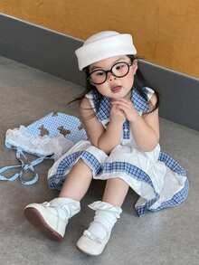 DAZY 女婴翻领格子韩版无袖英文印花休闲夏季连衣裙 - 白色 - 查看 6