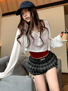 DAZY Women's Black Plaid Mini Skirt, Waist Skirt, Petite Fit, A-Line Skirt - Black and White - View 1