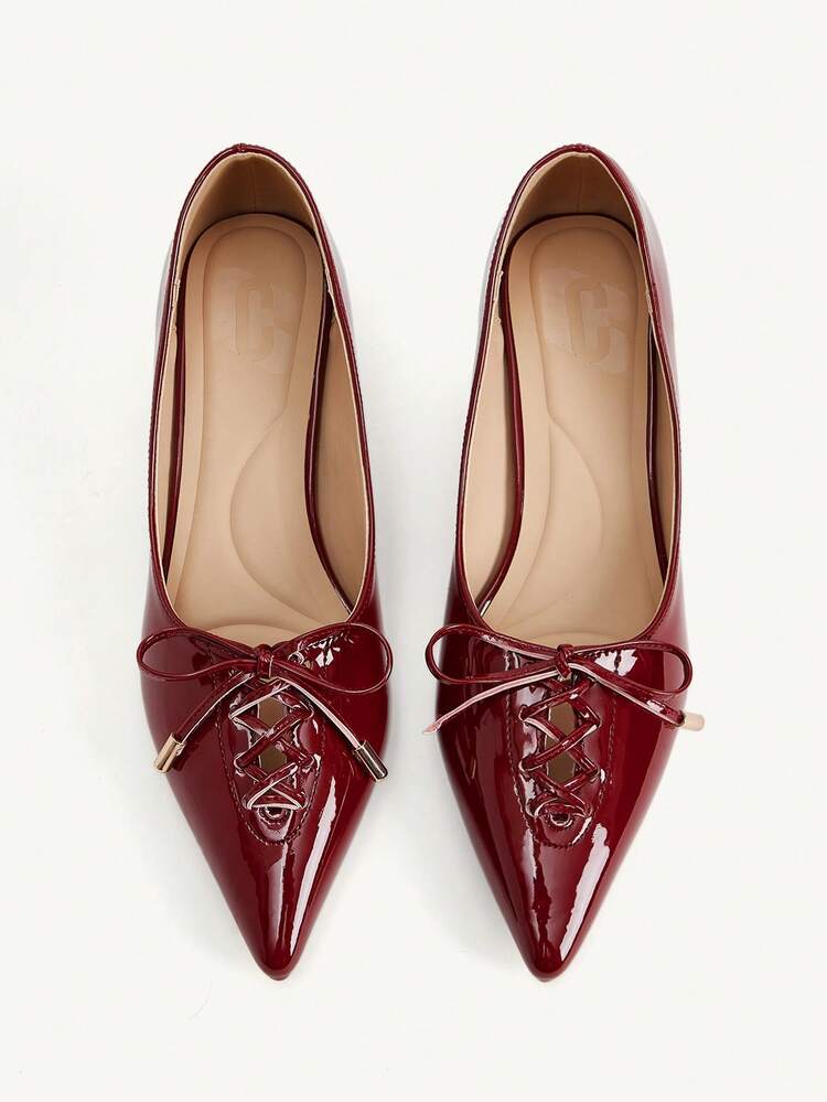 CUCCOO CHICEST Women's Pointed Toe Mid-Heel Burgundy Bow Design Fashionable Elegant Daily Commute Party Occasion High Heel Pumps Wedding Shoes Spring Shoes Bride Shoes