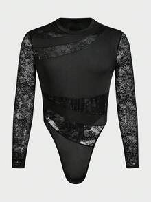 FeverCity 男士圆领长袖紧身连体衣和背带裤 - 黑色 - 查看 2