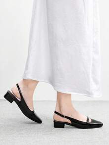 CUCCOO BIZCHIC Giày sandal quai hậu khoét lỗ kiểu Pháp thanh lịch dành cho nữ, kiểu dáng retro mới, gót thấp, đế vừa phải, gót dày, thích hợp đi làm. - màu đen - View 4