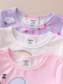 6件套女婴卡通大象、狮子、长颈鹿、云朵印花短袖修身睡衣套装 - 彩色 - 查看 7