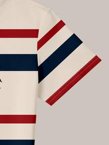 Claim Dot Bộ đồ nam thường ngày kẻ sọc cổ tròn tay ngắn gồm áo thun và quần short, thích hợp cho mùa hè. - Nhiều màu - Xem 5