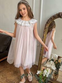 DAZY Tween Girl Elegant Mesh Patchwork Summer Dress - Pink - View 2