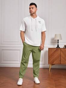 EASEVO Pantalones casuales de talla grande para hombres, de unicolor, con cordón en la cintura, bolsillos en diagonal y ajuste delgado para uso diario y viajes - Verde - Ver 3