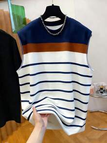 Men's Striped Print Casual Comfortable Crew Neck Tank Top - Multicolor - View 1