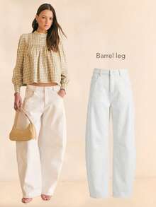 Nöista High-Rise Wide-Leg Denim Pants With Sculptural Volume And Contrast Seam Detailing. Clean, Modern And Effortlessly Chic, These Statement Jeans Are Perfect For Everyday Wear, Minimalist Styling And Fresh Spring. Structured Yet Comfortable, Flattering, Versatile And Easy To Up Or Down. - White - View 1