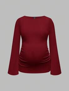 SHEIN Maternity Solid Color Round Neck Flare Sleeve Fitted Casual T-Shirt - Multicolor - View 3