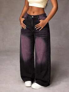 Jeanoix Quần jeans ống rộng dáng rộng, chất liệu vintage, cỡ lớn, kiểu dáng thường ngày. - màu đen - Xem 4