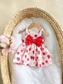 新生女宝宝可爱休闲草莓印花无袖连衣裙 - 紅色 - 查看 3
