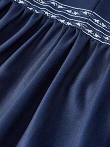 SHEIN MOD 女士时尚浪漫印花连衣裙 - 藏蓝色 - 查看 4