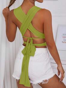 Glamine 女士纯色无袖交叉吊带背心 - 青檸色 - 查看 2