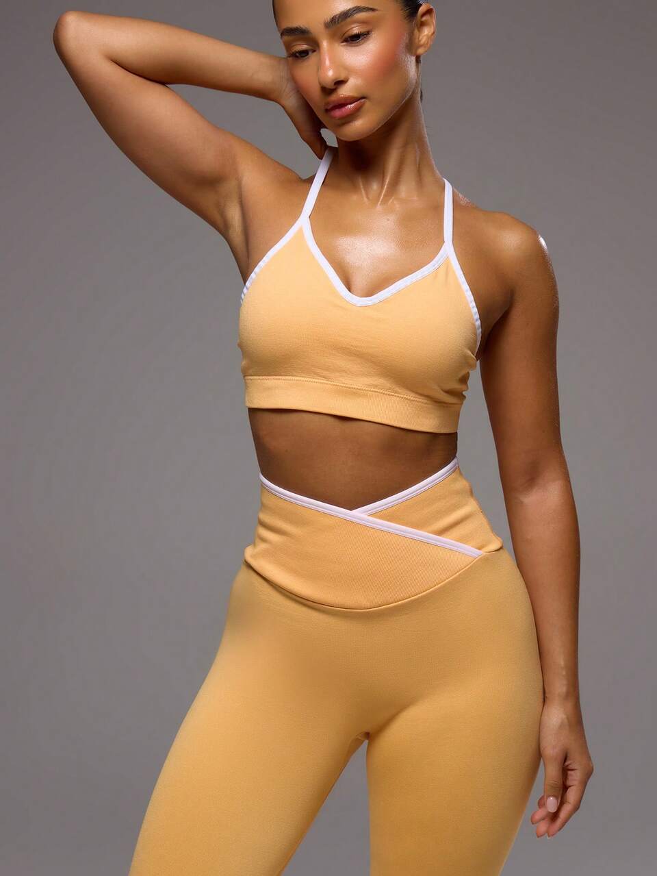 Active Contrast Strap S Bra And Scrunch Bum Leggings Set Co-Ord Workout Gym Pilates Fitness Daily Girly Casual Hot Sweat
