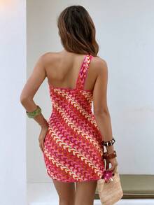 Bonvoyette 2026 Spring/Summer One Shoulder Pink Textured Knit Fabric Fitted Stylish Women's Cover Up - Multicolor - View 2