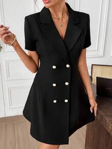 Editum Lapel Collar Double Breasted Blazer Dress In Spring/Summer - Black - View 7