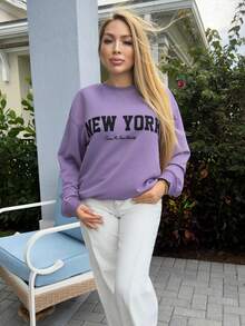 Cioccolato 秋冬字母落肩卫衣、长袖上衣 - 紫色 - 查看 6