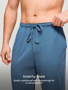 LUVLETTE 春夏男士藏蓝色基础款柔软100%纯棉睡裤家居服可外穿透气睡裤秋季睡衣 - 藍色 - 查看 4