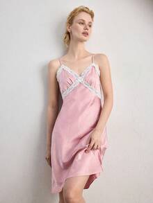 Ocili Women's Casual Contrast Lace Camisole Nightgown, Summer - Pink - View 5