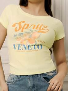 Criza Taa Women's Summer Slim Fit Asymmetrical Shoulder T-Shirt, Cocktail Orange Italian Beach VENETO Basic Off Shoulder Top Tee - Yellow - View 5