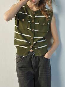 Maija 女士休闲简约前开襟纽扣薄款开衫，适合日常通勤 - 軍綠色 - 查看 1