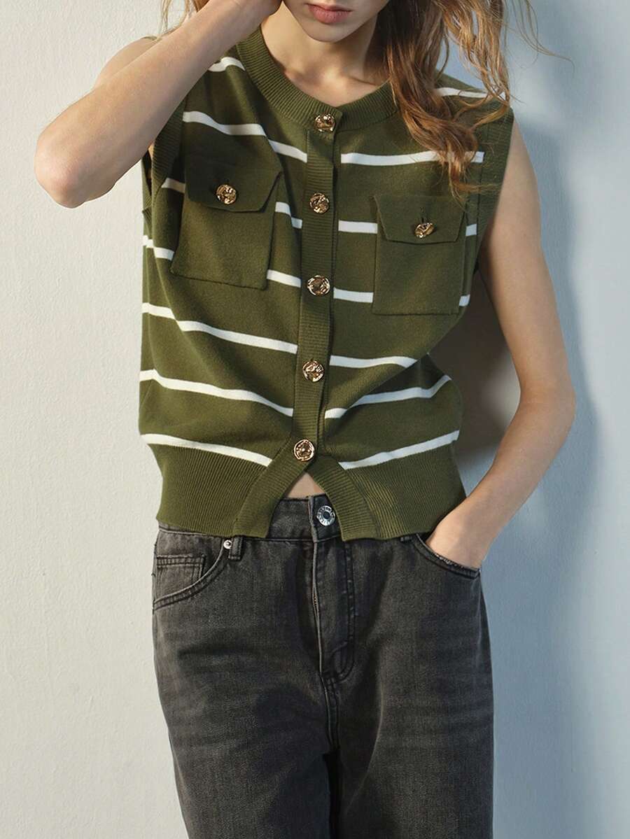 Maija 女士休闲简约前开襟纽扣薄款开衫，适合日常通勤 - 軍綠色 - 查看 1