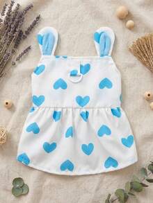 PETSIN Cute Rabbit Ear Decor Lightweight Breathable Pet Dress With Heart Print, Red, Suitable For Spring/Summer - Blue - View 2