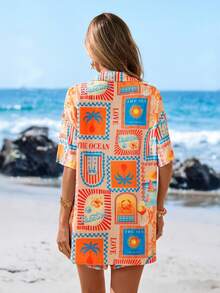 Sylviya مجموعة قميص وشورت مطبوعة كاجوال للنساء 2 قطعة، مجموعة صيفية للنساء للعطلات والشاطئ، ملابس عطلة صيفية للنساء، ملابس عطلة شاطئية للنساء، مجموعات متطابقة للعطلات الاستوائية، ملابس سفر للنساء، عطلة - متعدد الألوان - مشاهدة 2