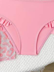 少女三件套泳衣，可爱豹纹印花，时尚休闲优雅泳装，适合游泳、度假和夏季穿着 - 粉色 - 查看 5