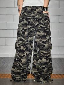 ROMWE MEN Men's Camouflage Print Drawstring Waist Casual Pants - Multicolor - View 3