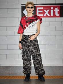 ROMWE MEN Men's Camouflage Print Drawstring Waist Casual Pants - Multicolor - View 6