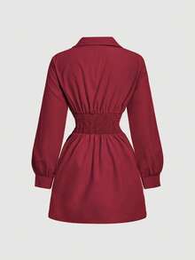 SHEIN MOD 黑色长袖女式连衣裙，商务女装 - 酒紅色 - 查看 2