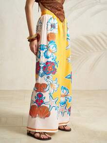 INAWLY Graphic Print Drawstring Loose Wide Leg Pants - Multicolor - View 5