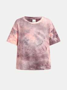 2件套女童扎染印花针织T恤+打底裤套装，休闲、日常、时尚、百搭、复古风，适合外出、姐妹合照、公园、露营、旅行、派对等场合。 - 粉色 - 查看 9