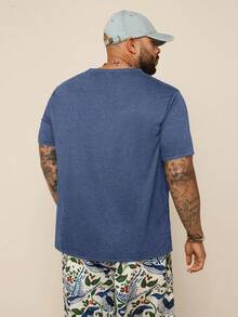 EASEVO Plus Size Men's Casual Fitted Stretch V-Neck Black Short Sleeve T-Shirt, Suitable For Summer - Blue - View 2