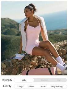 GLOWMODE 情人节款 4.3 英寸 FeatherFit™ Crush Mode 超柔软弹力吸汗连体衣，可调节肩带，可拆卸胸垫，胸部褶皱设计，适合日常休闲穿着 - 粉色 - 查看 6