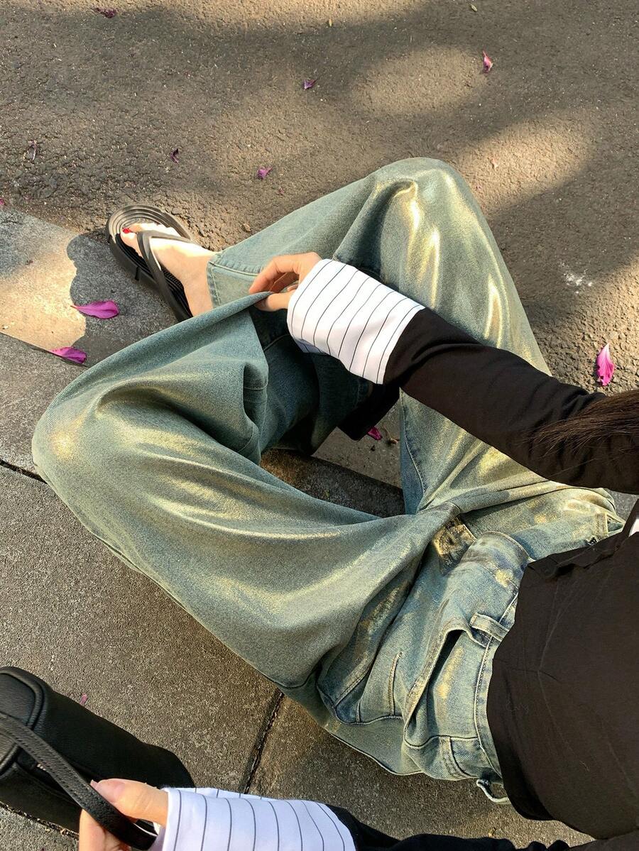 DAZY Women's High Waist Pockets Wide Leg Loose Casual Jeans - Blue - View 1