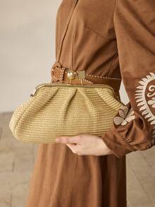 MOTF PREMIUM WOMEN'S FASHION PARTY & HOLIDAY PLEATED CLUTCH BAG - Coffee - View 8