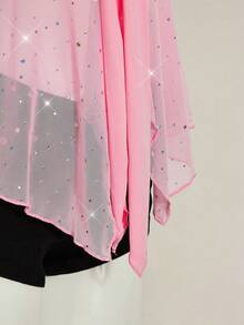 SHEIN ICON Women's Shiny Sequin Asymmetrical Mesh Hem Knotted Front Camisole - Pink - View 8